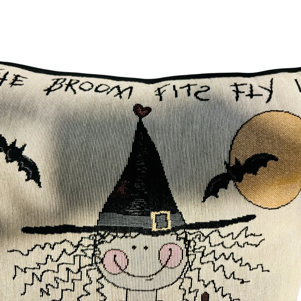 VTG Halloween Tapestry Witch Pillow If The Broom Fits Fly It Decorative Pillow